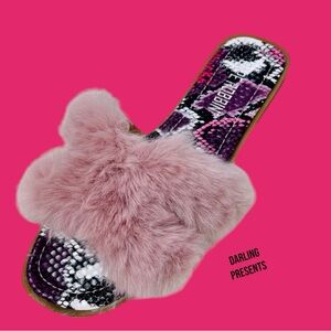 CAPE ROBBIN FURRY SLIDE SLIPPERS WOMEN COLOR PINK SIZE 9